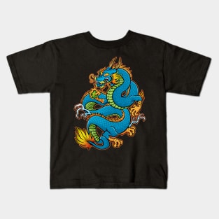 The Dragon of Luckyness in Blue Colour Kids T-Shirt